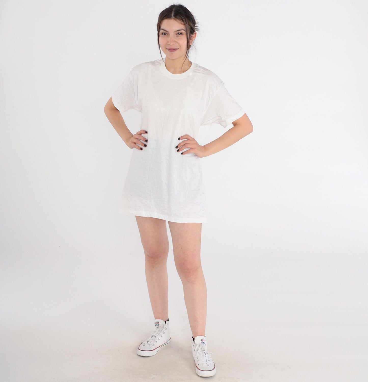 80s Jockey Plain White Crewneck T-Shirt Single Stitch Large L