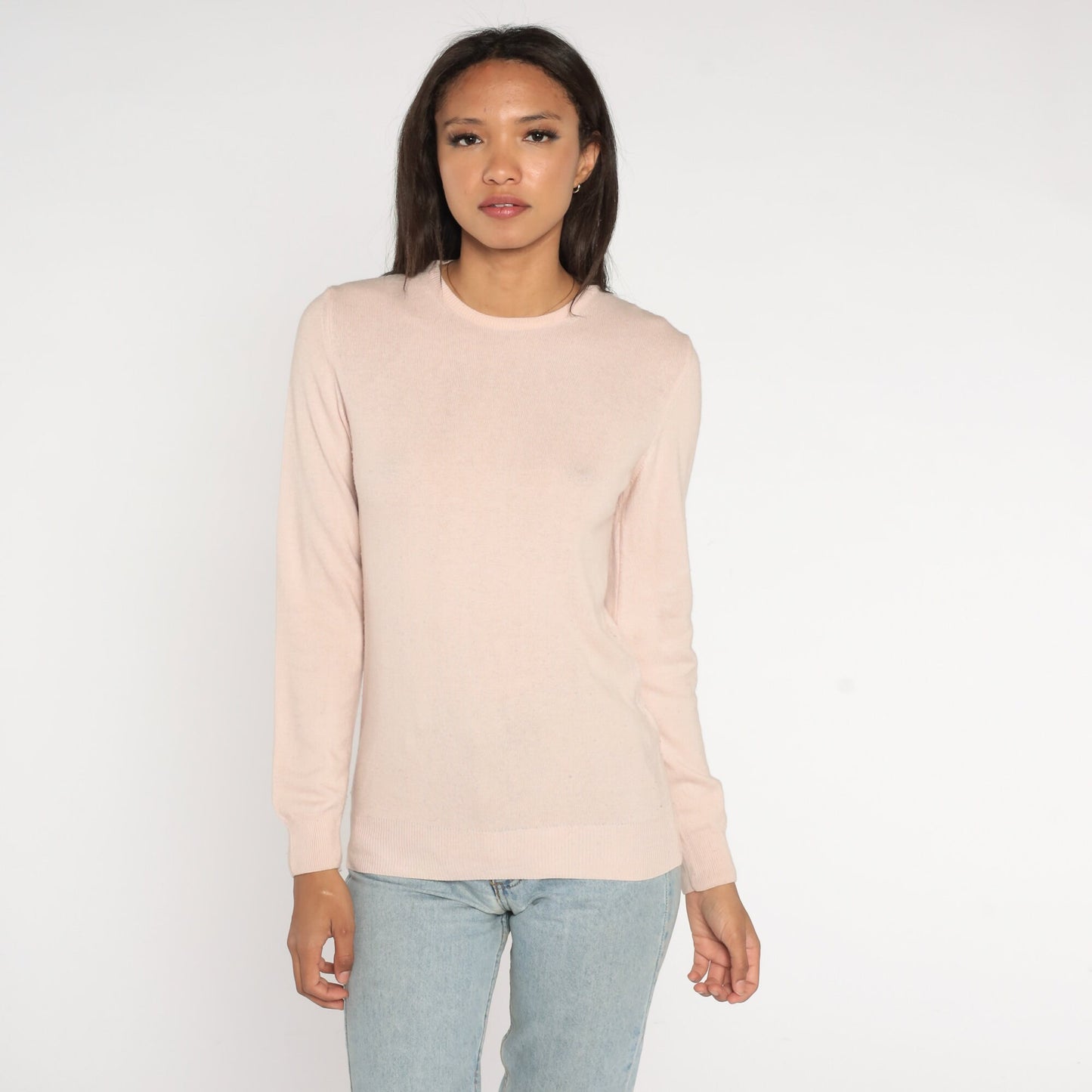 Y2K Cashmere Silk Wool Blend Crewneck Sweater Blush Pink Small