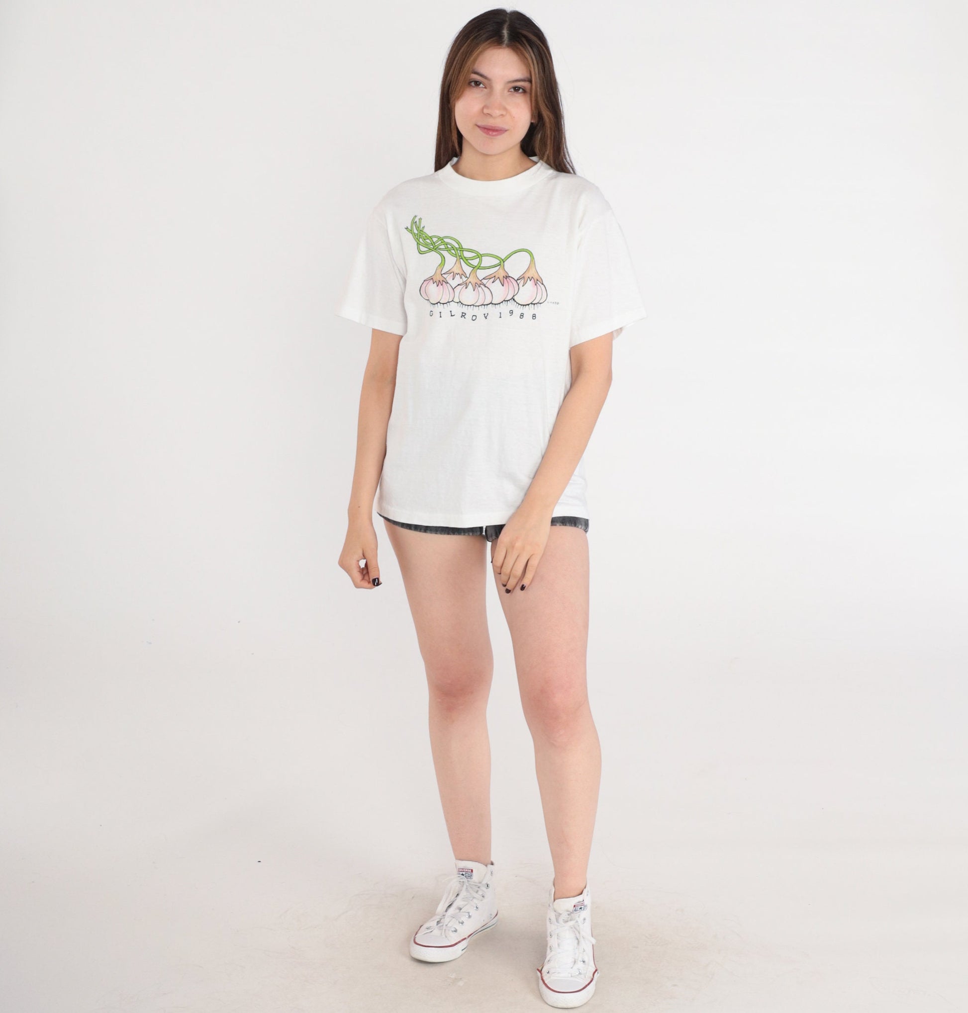 1988 Gilroy Garlic Festival Graphic T-Shirt White Single Stitch Medium