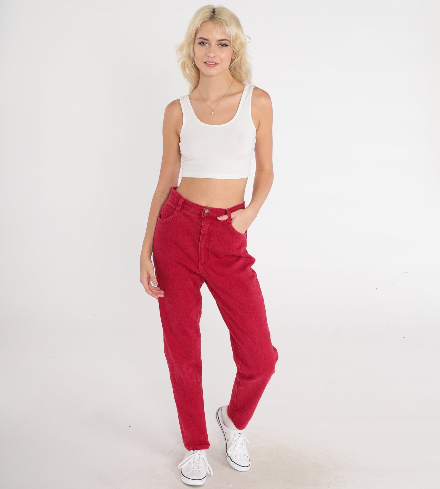 90s Forenza Red High-Waisted Mom Jeans Tapered Denim Small