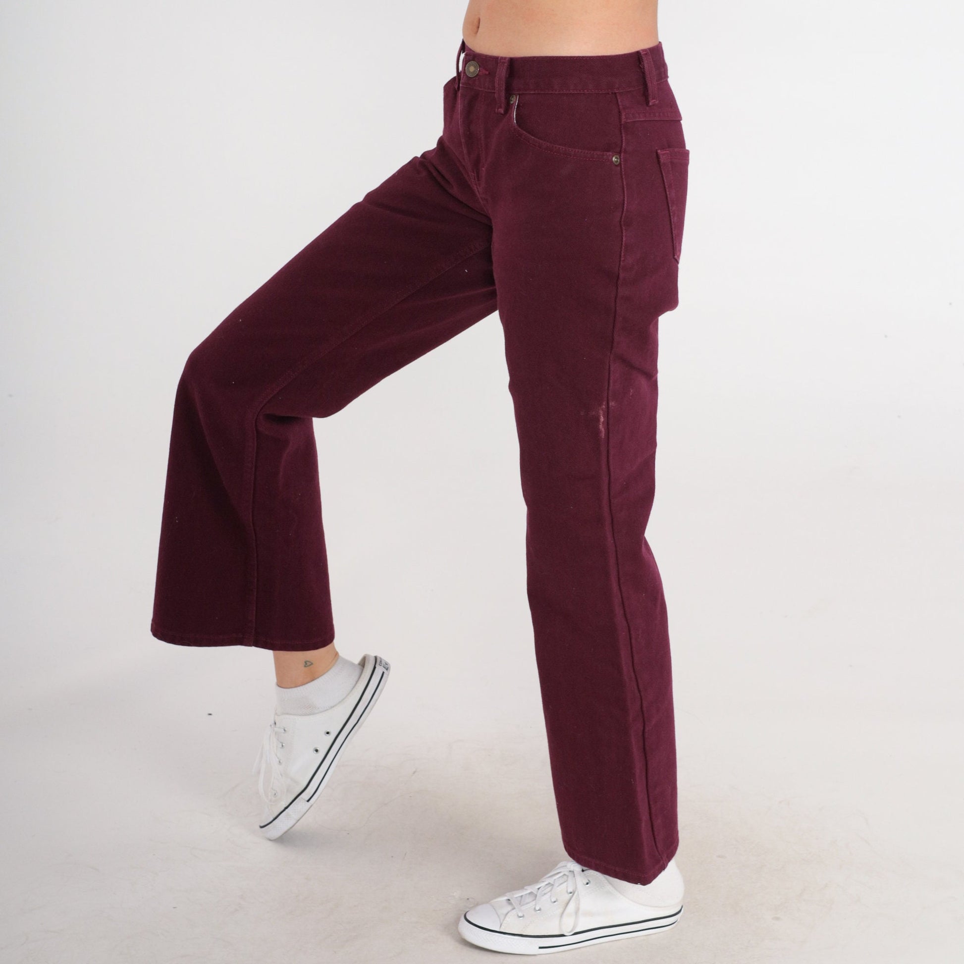 90s Burgundy Flared Jeans Low Rise Bell Bottom Denim Extra Small
