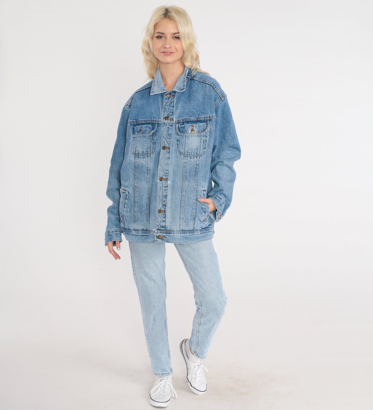 90s Wrangler Blue Denim Jacket Button Up Jean Jacket Large L