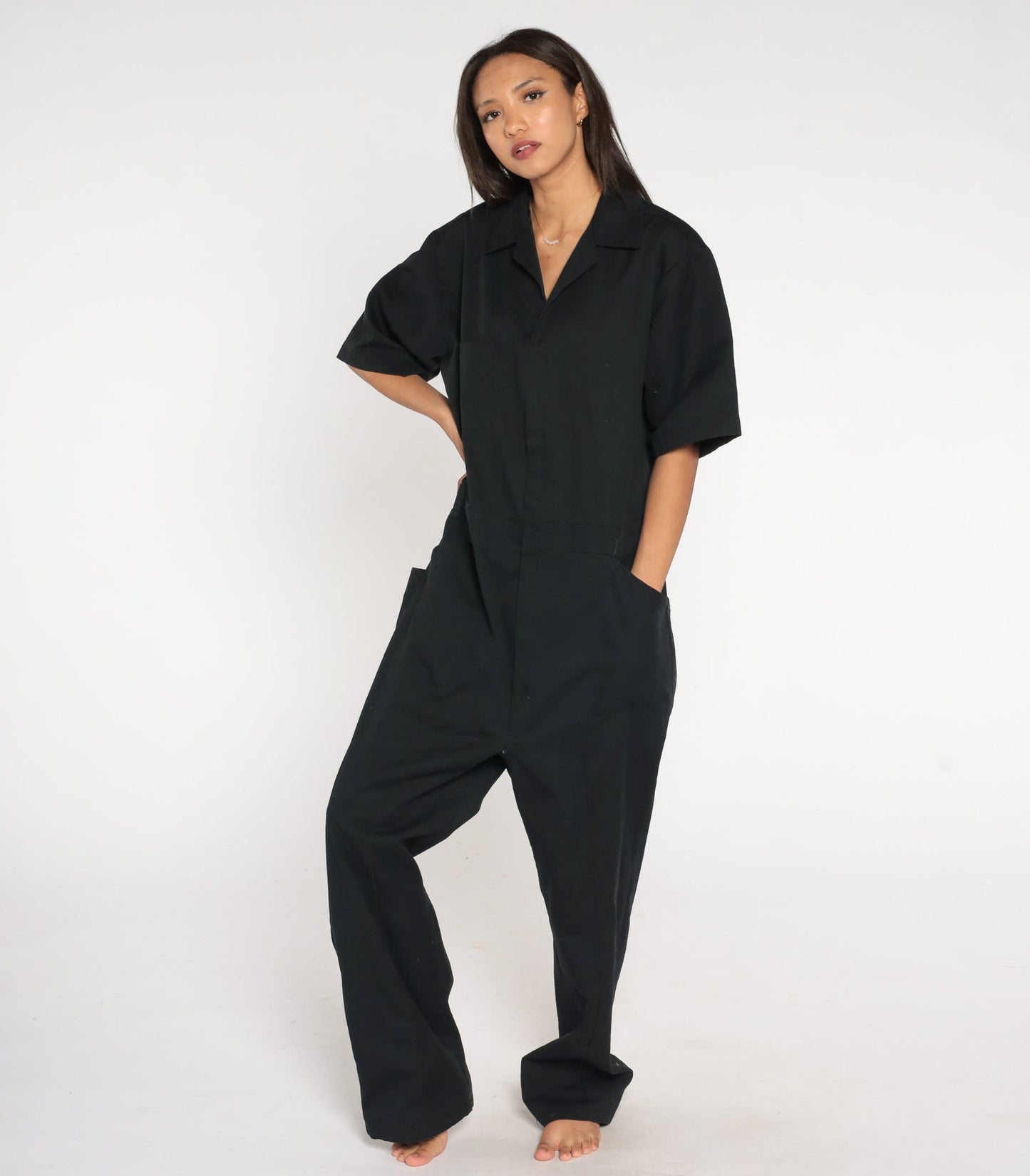 90s Black Coveralls Short Sleeve Workwear Jumpsuit Men's Large L