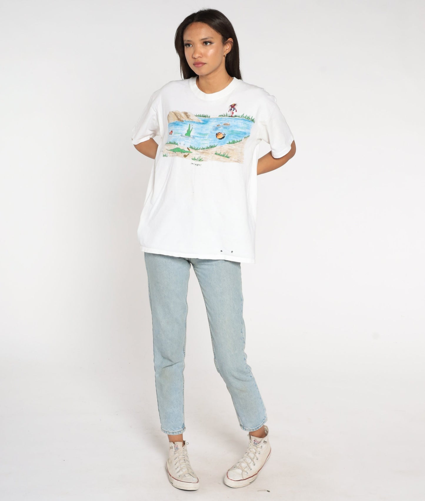 90s Golf Shirt Golfer Alligator Pond Graphic Tee White Cotton Large