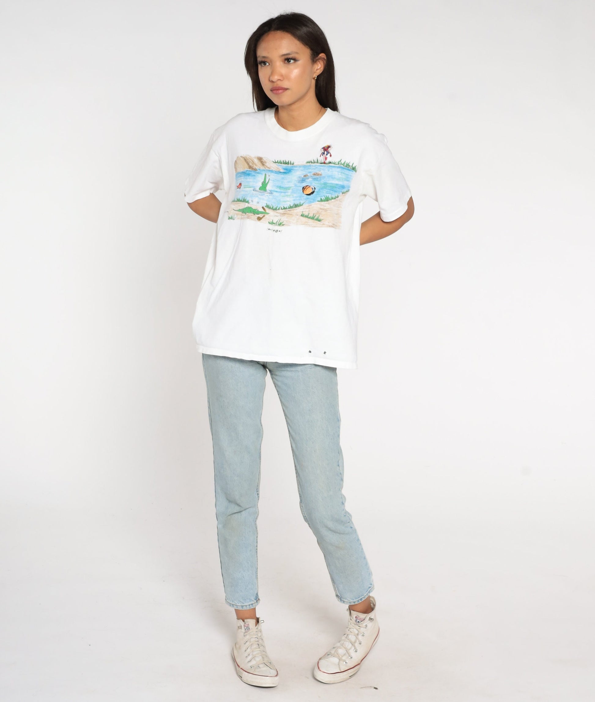 90s Golf Shirt Golfer Alligator Pond Graphic Tee White Cotton Large