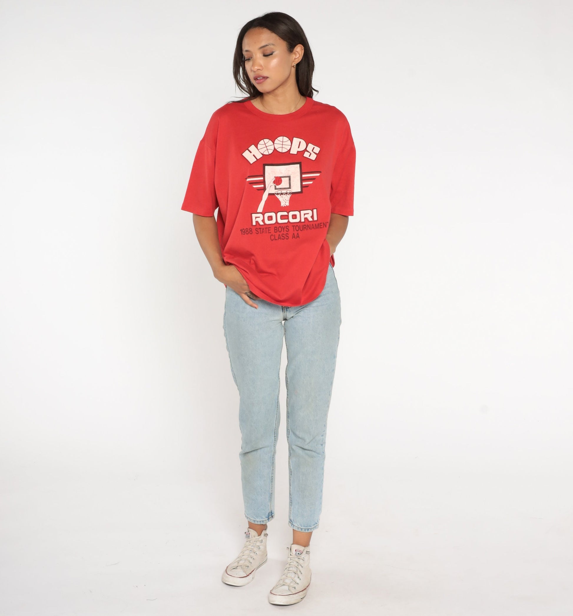 80s Rocori Hoops Basketball T-Shirt 1988 State Tournament Champs Red Extra Large