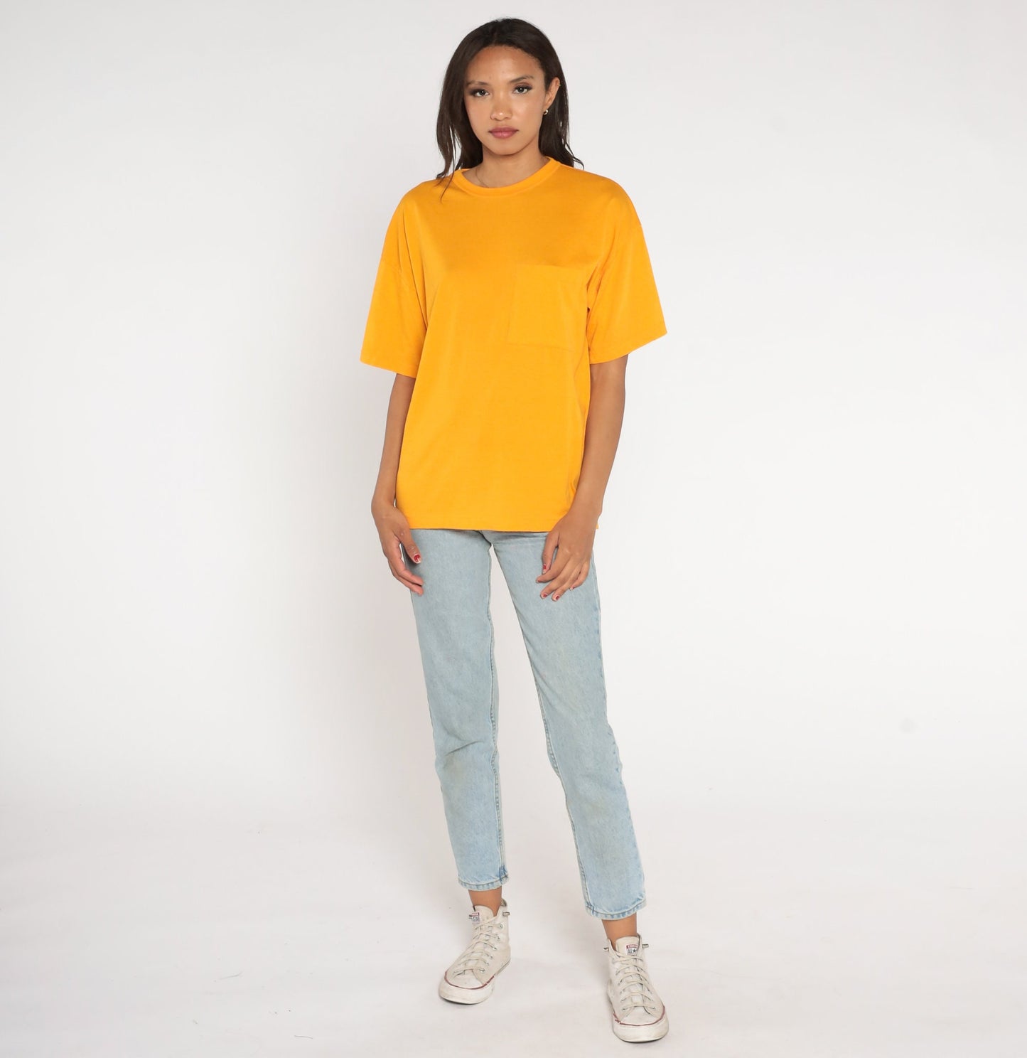 90s Yellow Pocket T-Shirt Cotton Blend Plain Tee Large L