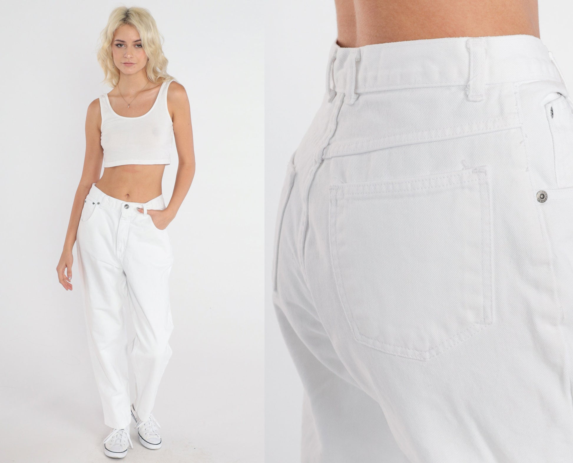 90s Bonjour White Denim High-Waist Straight Tapered Jeans Small