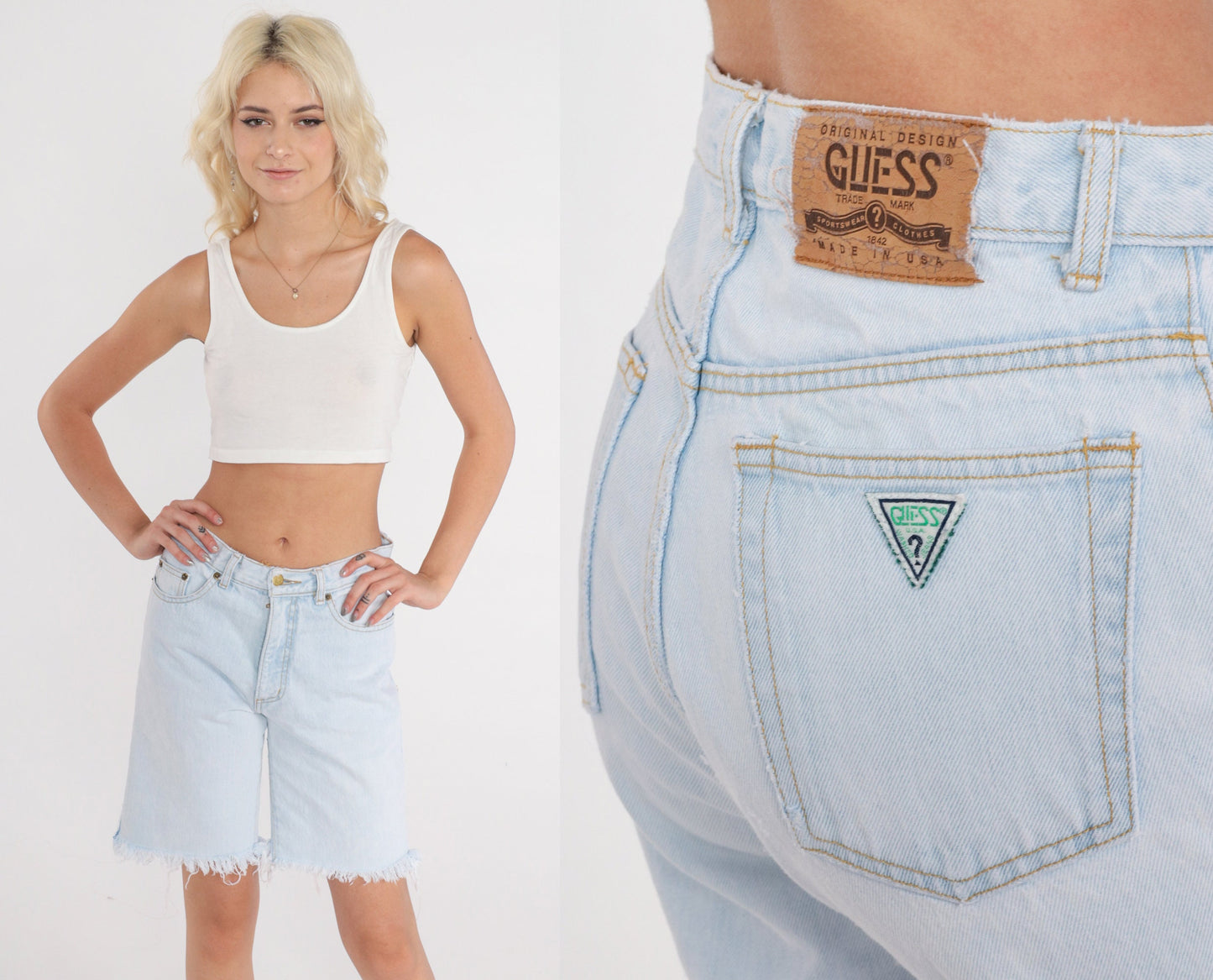 90s Guess Denim Cutoff Shorts Light Wash Mid Rise Small S