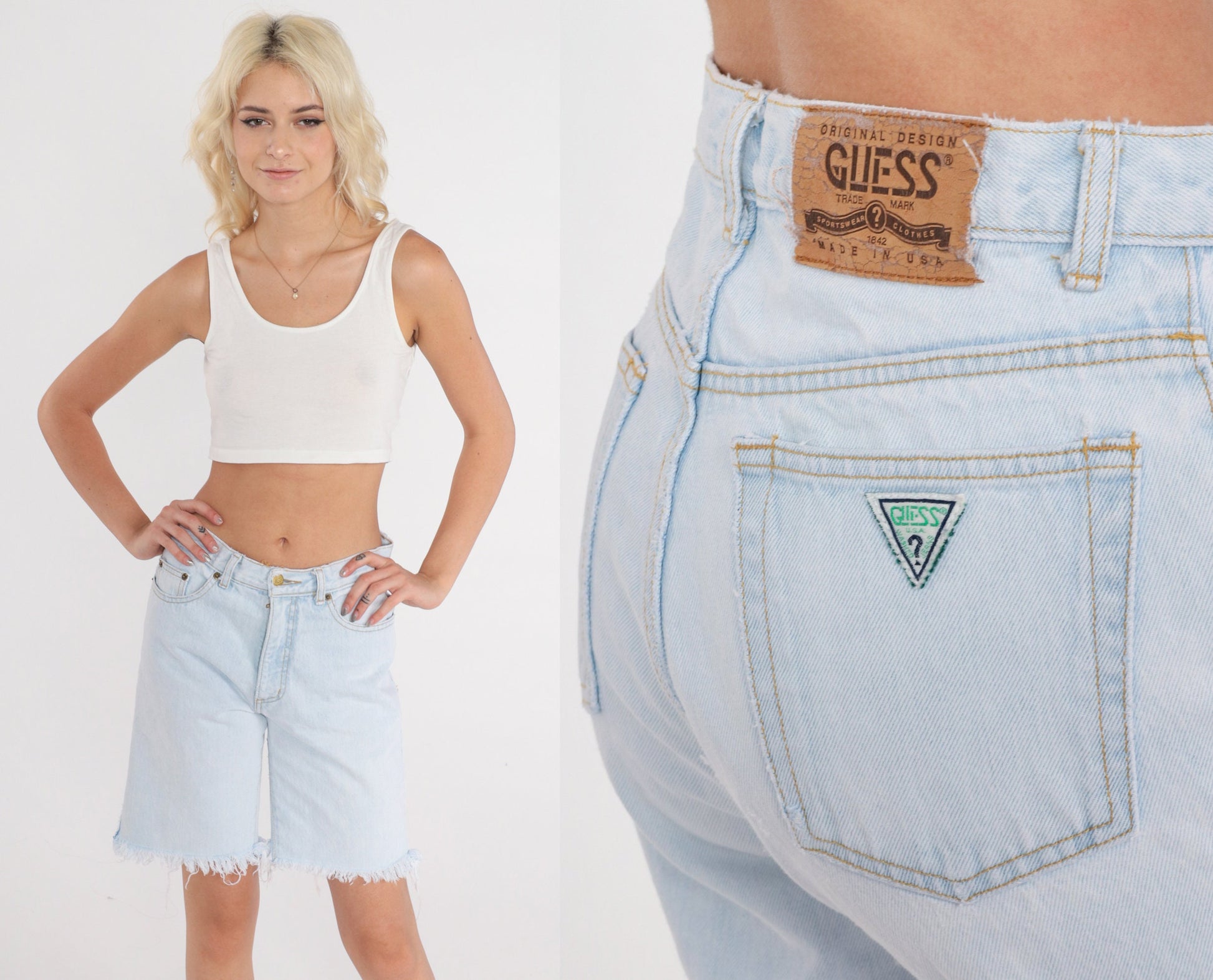 90s Guess Denim Cutoff Shorts Light Wash Mid Rise Small S