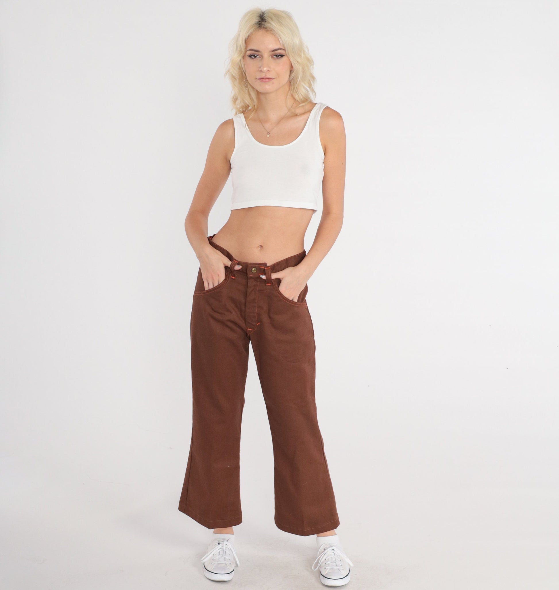70s McJeans Brown Flared Trousers Mid Rise Bell Bottom Ankle Medium