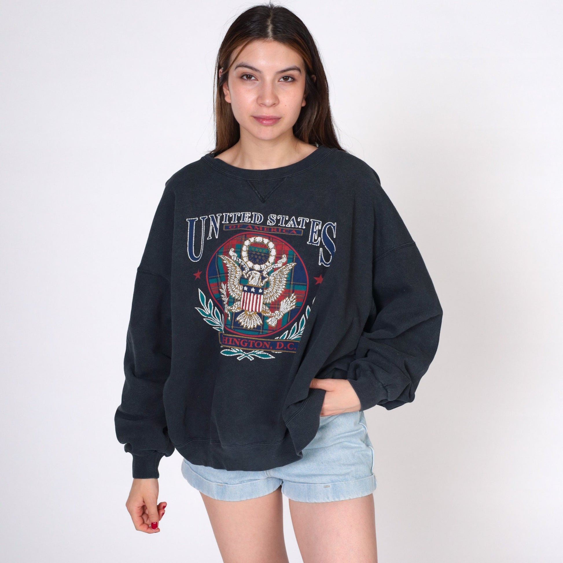 90s Washington DC Eagle Crest Sweatshirt White Graphic Crewneck Extra Large XXL