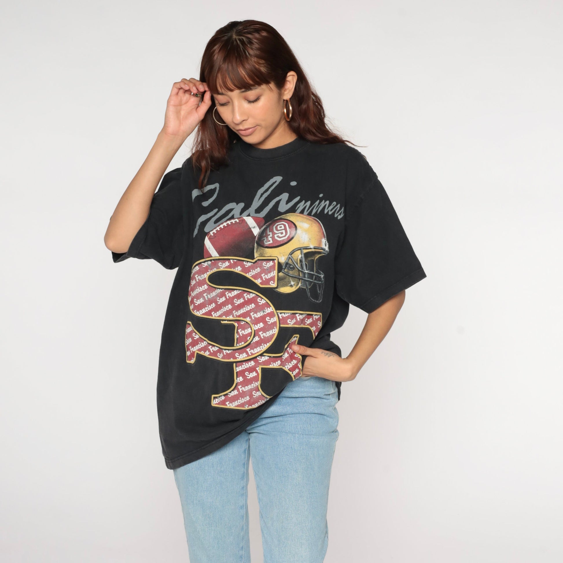 90s San Francisco 49ers NFL Football T-Shirt Black Graphic Tee Extra Large