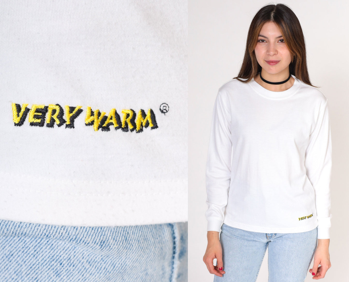 00s Very Warm Thermal Long Sleeve Shirt White Crew Neck Medium