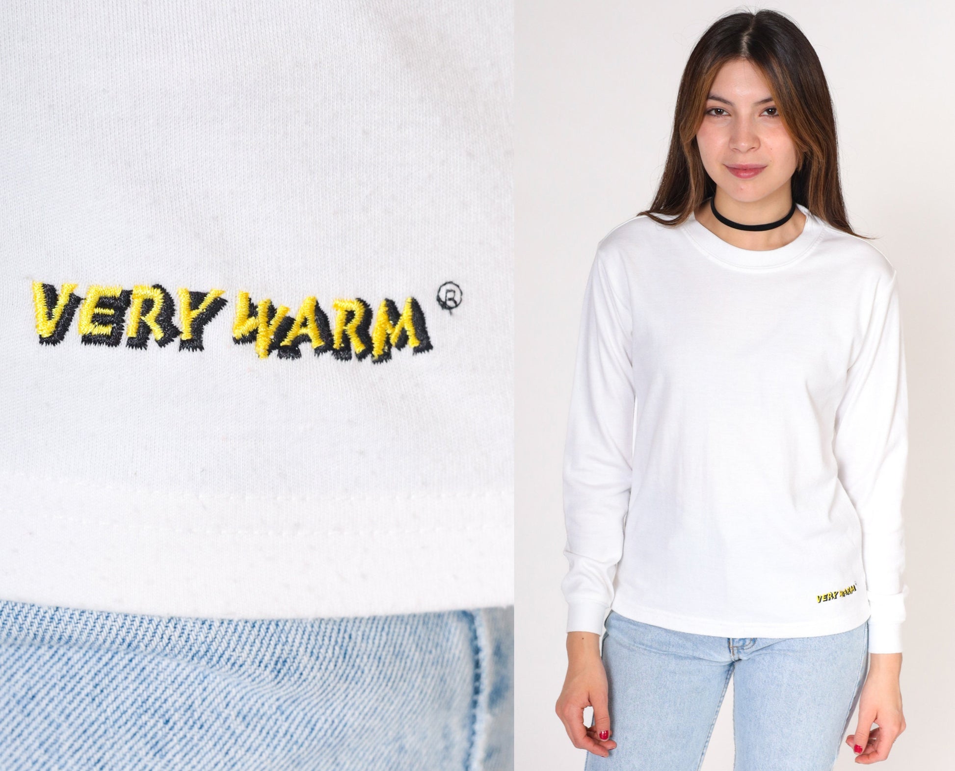 00s Very Warm Thermal Long Sleeve Shirt White Crew Neck Medium