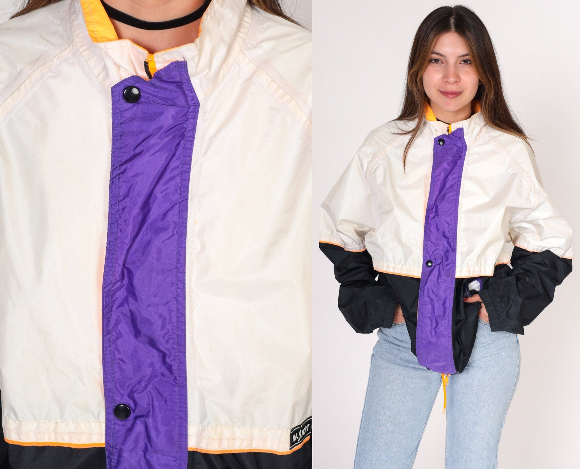 90s Goretex Windbreaker Jacket Off-White Black Colour Block Yellow Purple Large
