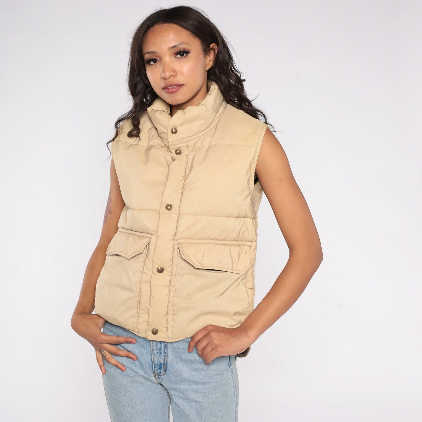 80s REI Goose Down Puffer Vest Cream Sleeveless Winter Medium