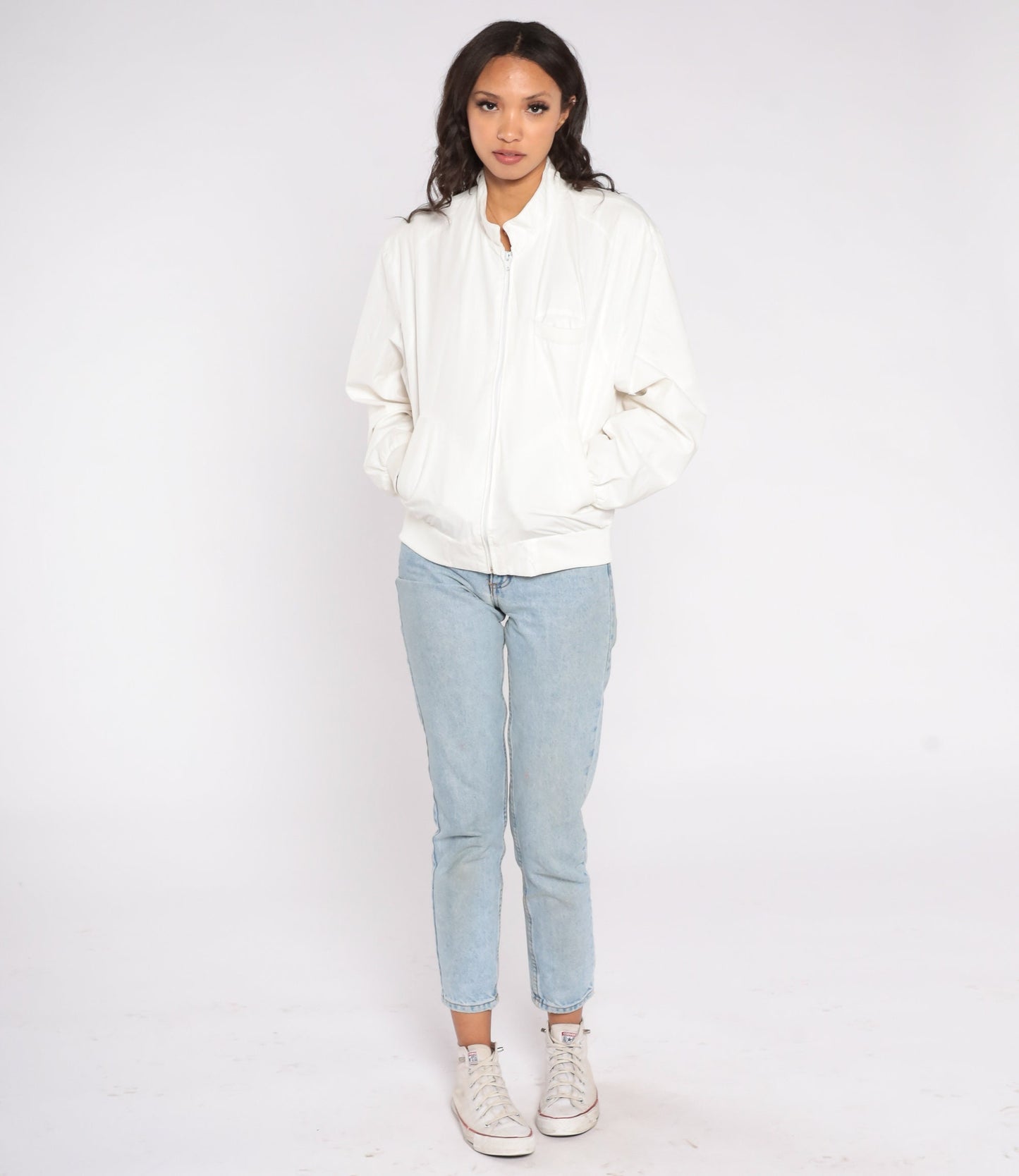 80s Members Only White Windbreaker Jacket Zip-Up Men's 38