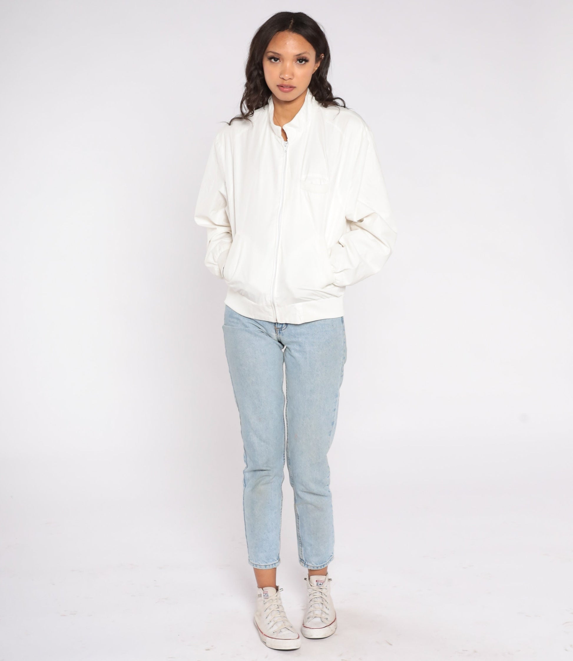 80s Members Only White Windbreaker Jacket Zip-Up Men's 38