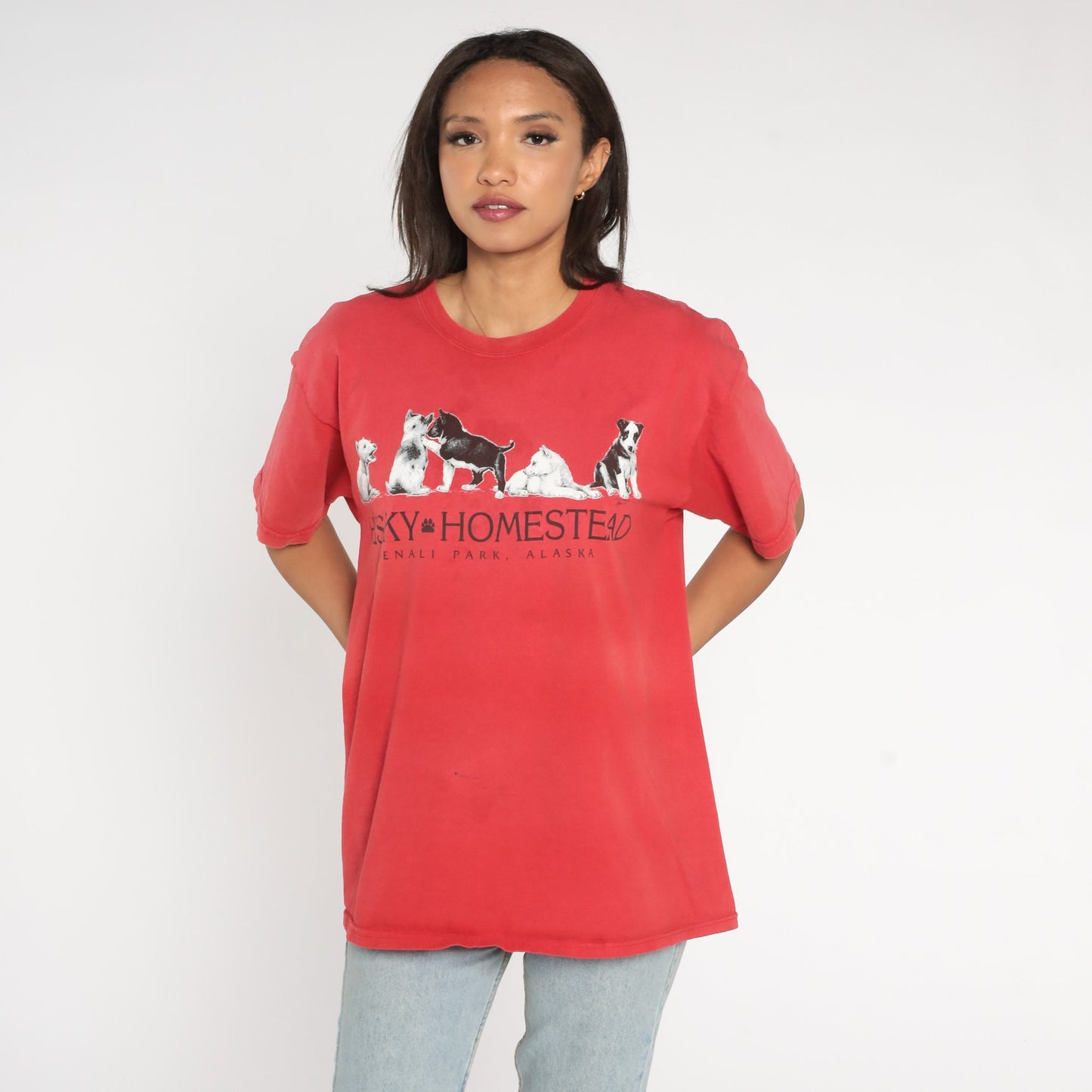 90s Husky Homestead Denali National Park Alaska Graphic Tee Red Large L