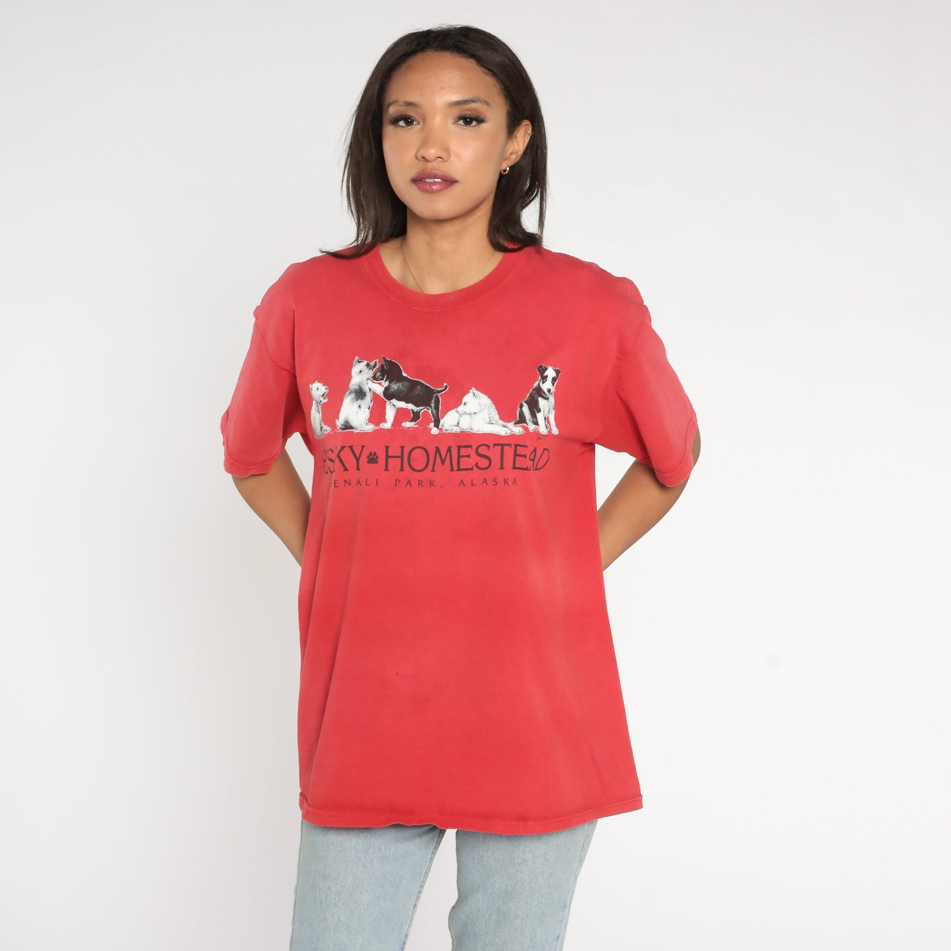 90s Husky Homestead Denali National Park Alaska Graphic Tee Red Large L