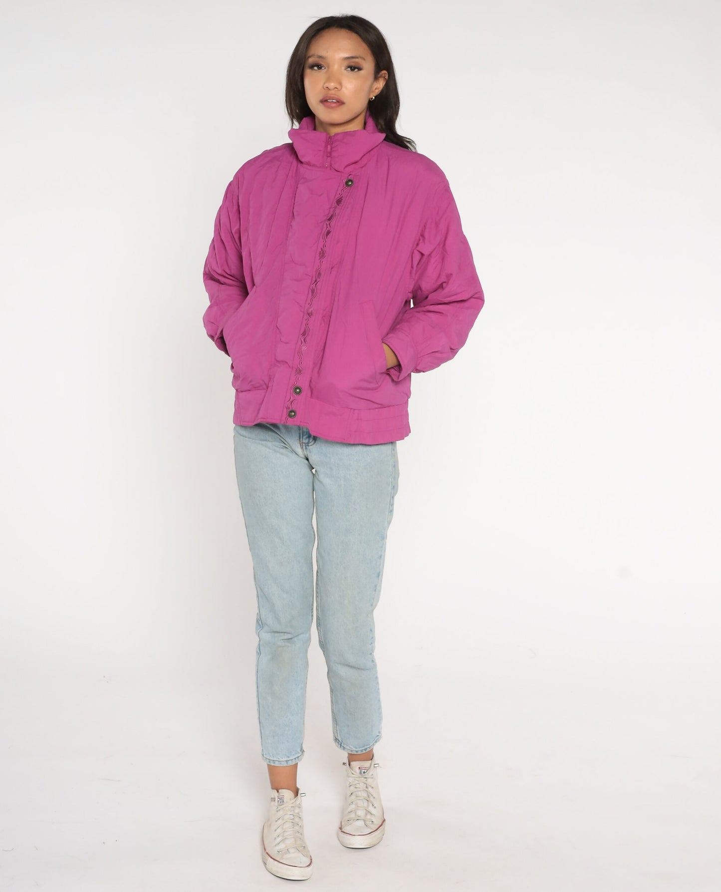 90s Eddie Bauer Fuchsia Pink Down Puffer Ski Jacket Medium