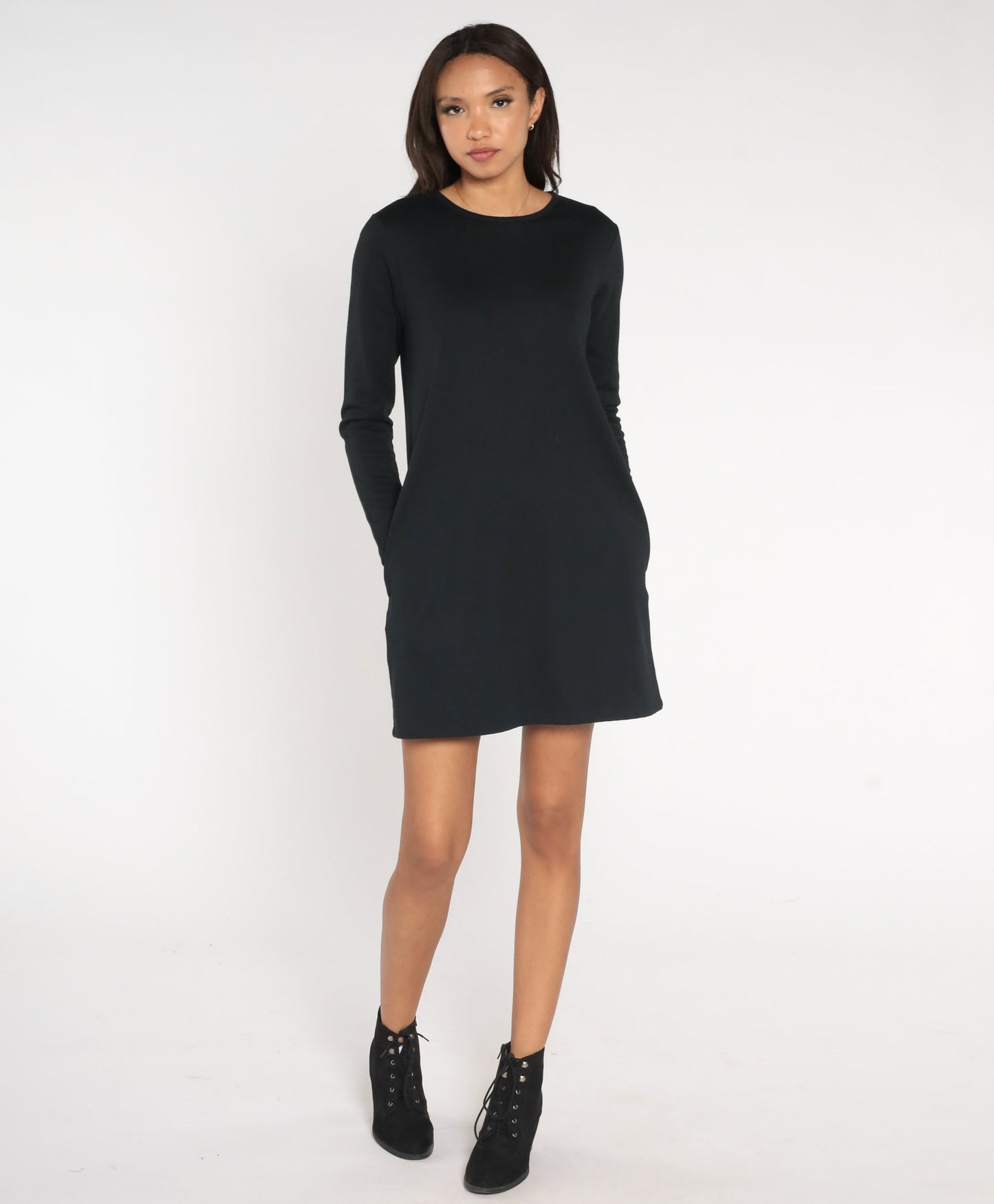 90s Liz Claiborne Black Mini Shift Dress Long Sleeve Small S