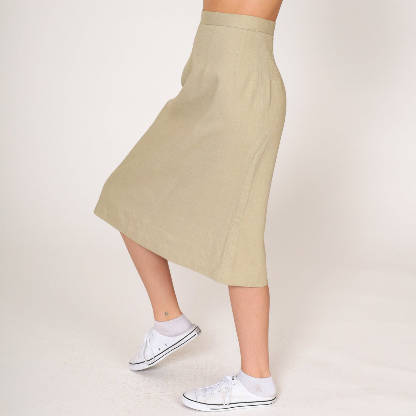 80s Khaki Midi Skirt High Waisted Pencil Tan Vintage Extra Small