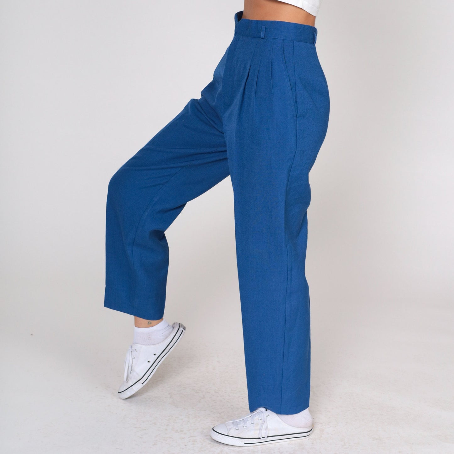 70s Blue Tapered Trousers High Waisted Pleated Pants Small