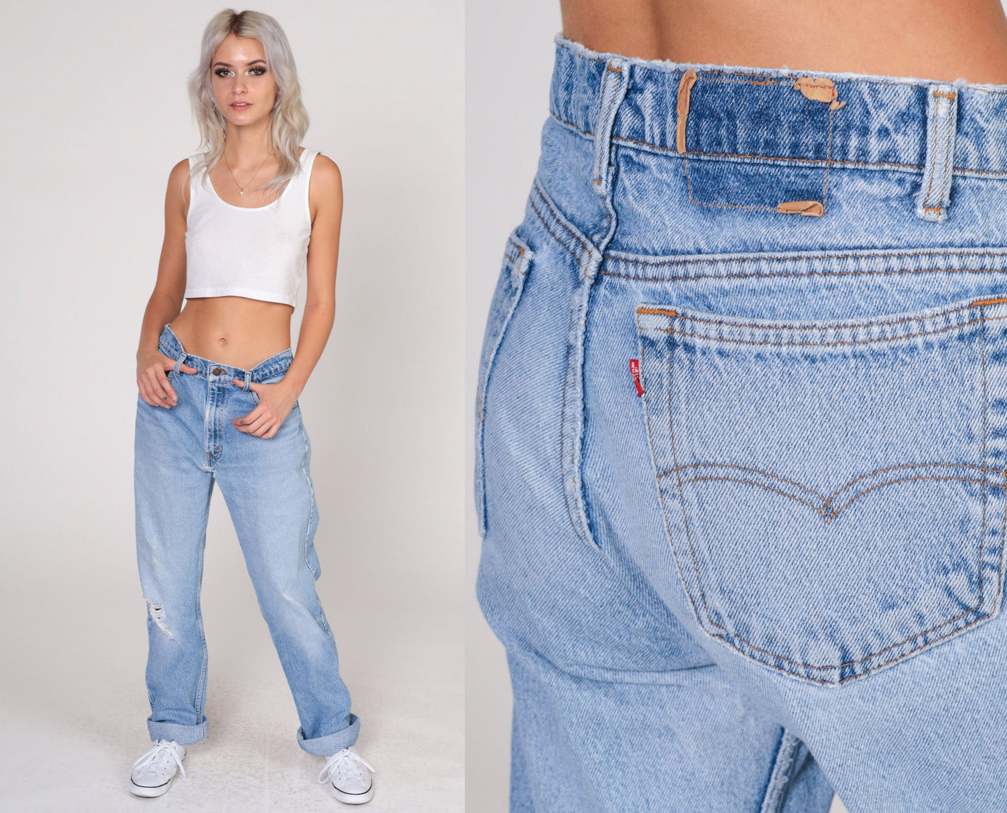 90s Levi's Mid Rise Straight Leg Denim Jeans Light Wash Distressed 32x33