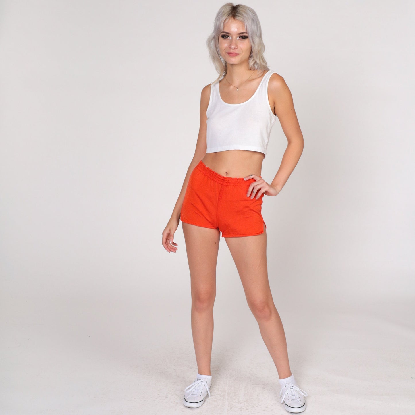 70s Orange Nylon Hotpants Side Slit Shorts Extra Small XS