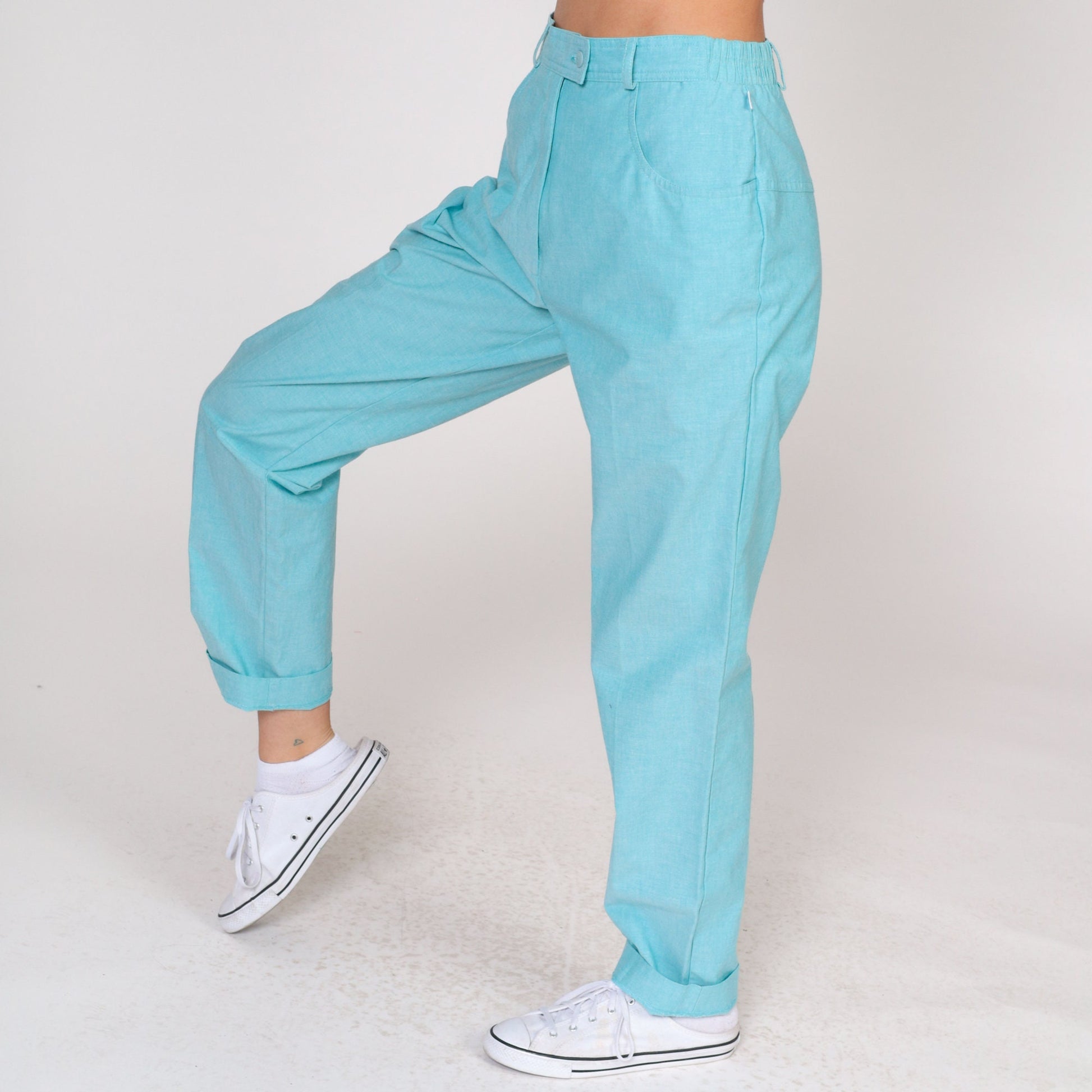 80s Lily's of Beverly Hills High-Waisted Tapered Trousers Bright Blue Small