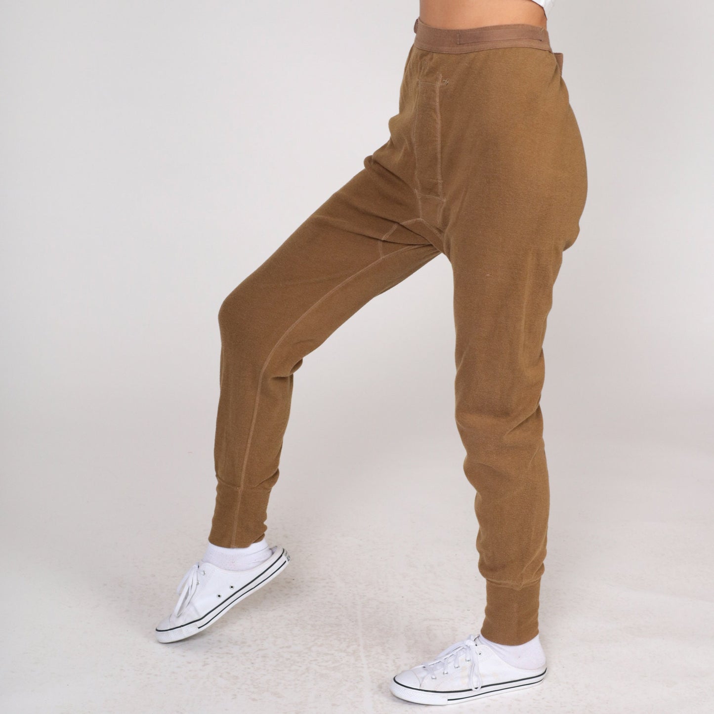 80s Brown Wool Blend Thermal Long Johns Open Fly Men's Medium