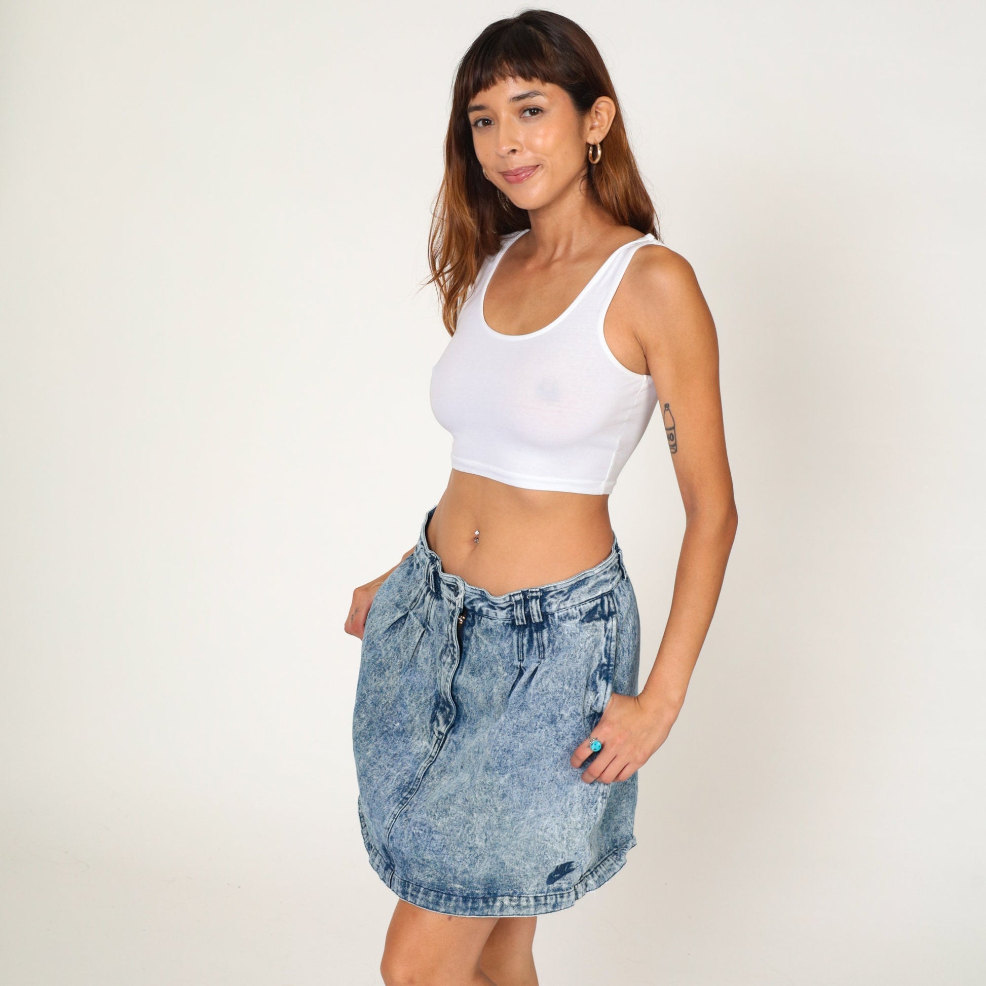 90s Nike Challenge Court Acid Wash Denim Mini Skirt High Waisted Blue Large L