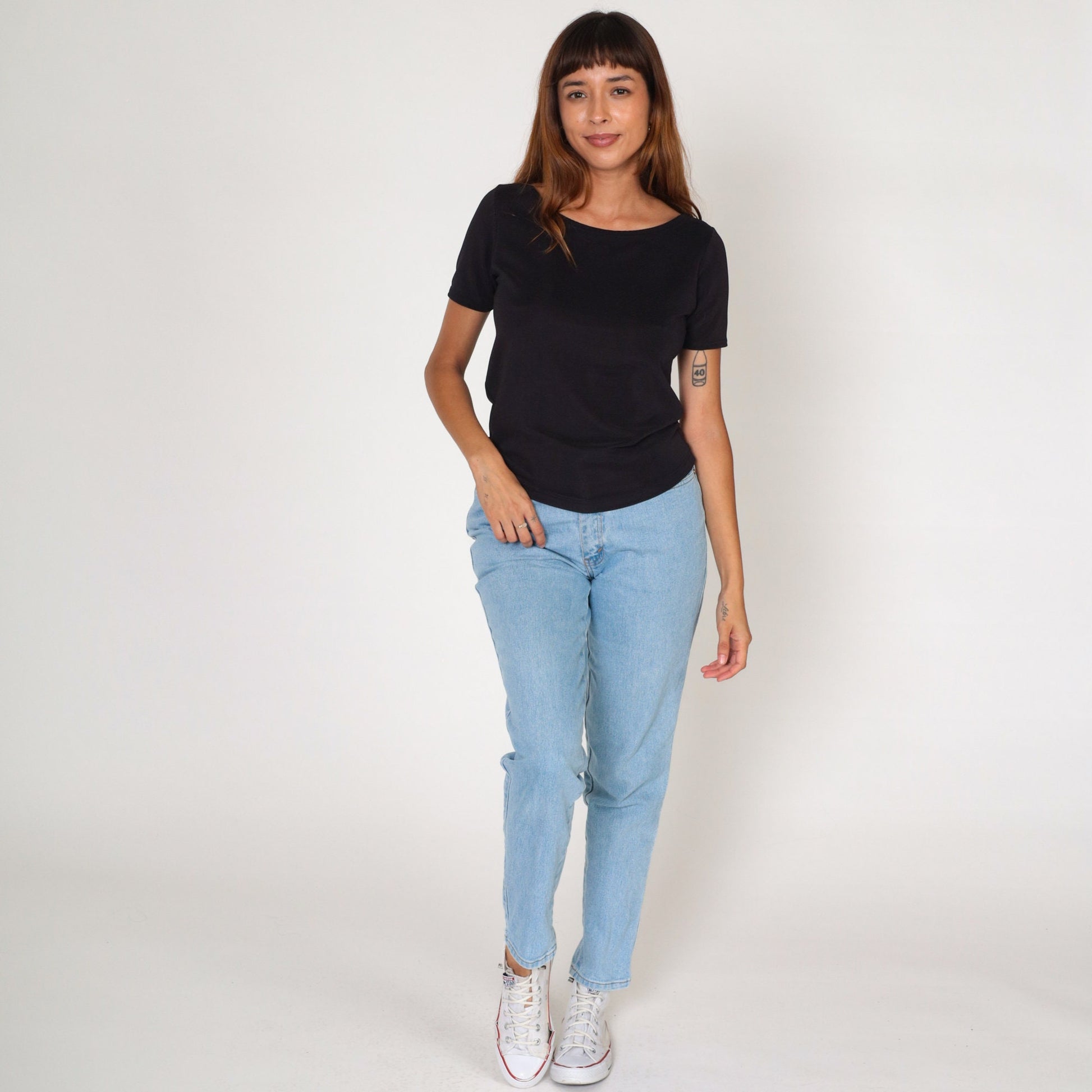 Y2K Black Fitted T-Shirt Stretchy Short Sleeve Tee Medium M