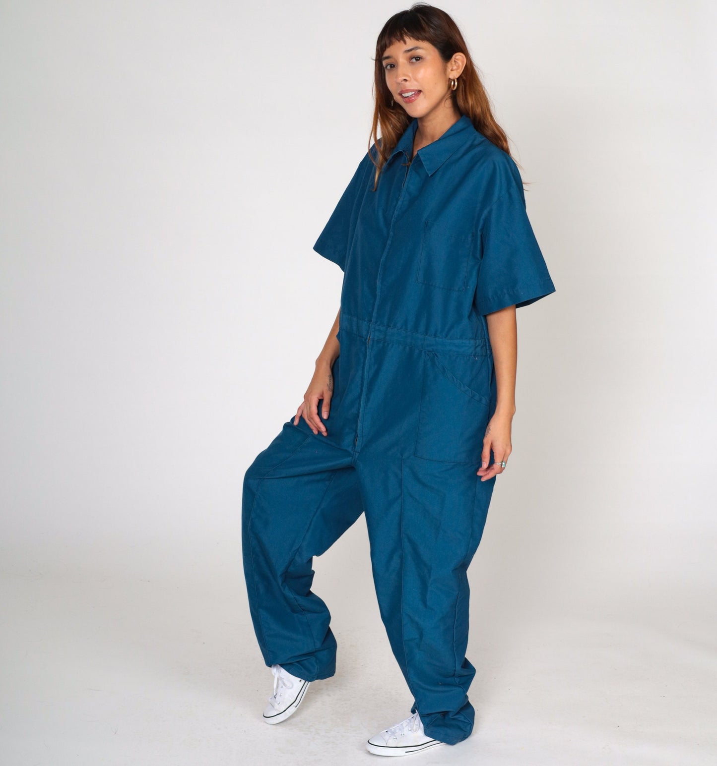 80s Blue Boiler Suit Coveralls Short Sleeve Workwear Jumpsuit Men's Large L