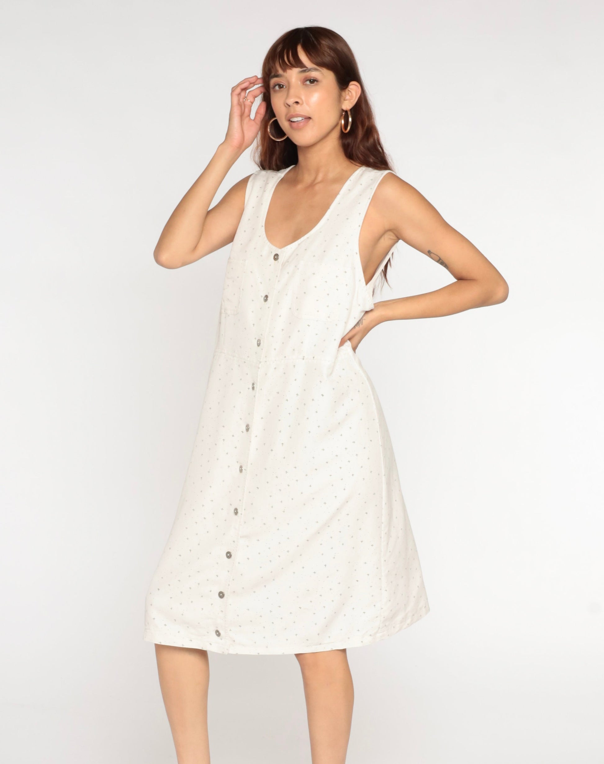 90s Confetti Jumper Dress Off-White Midi Button-Up Sleeveless Extra Large XXL