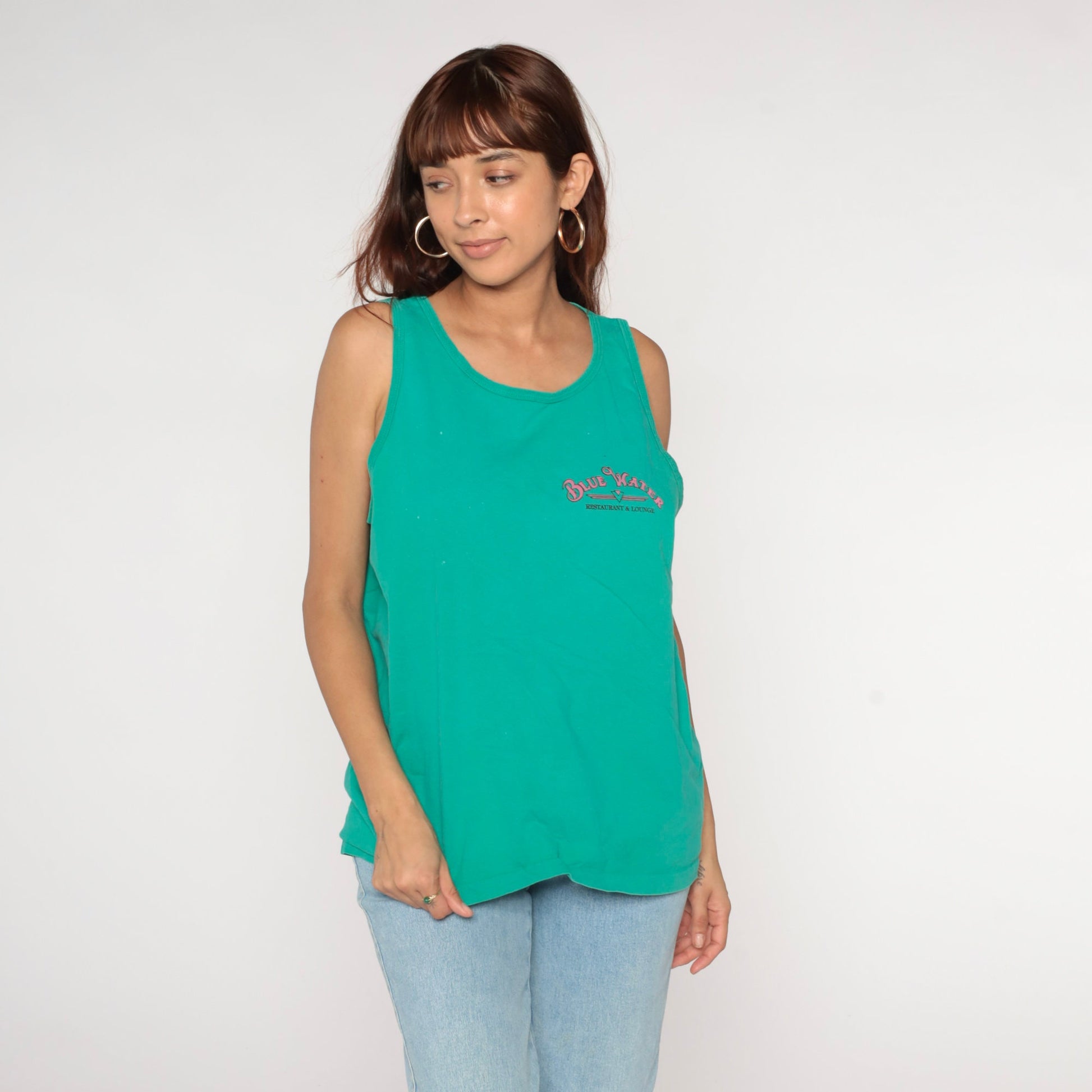 90s BlueWater Casino Parker Arizona Tank Top Green Graphic Tee Large