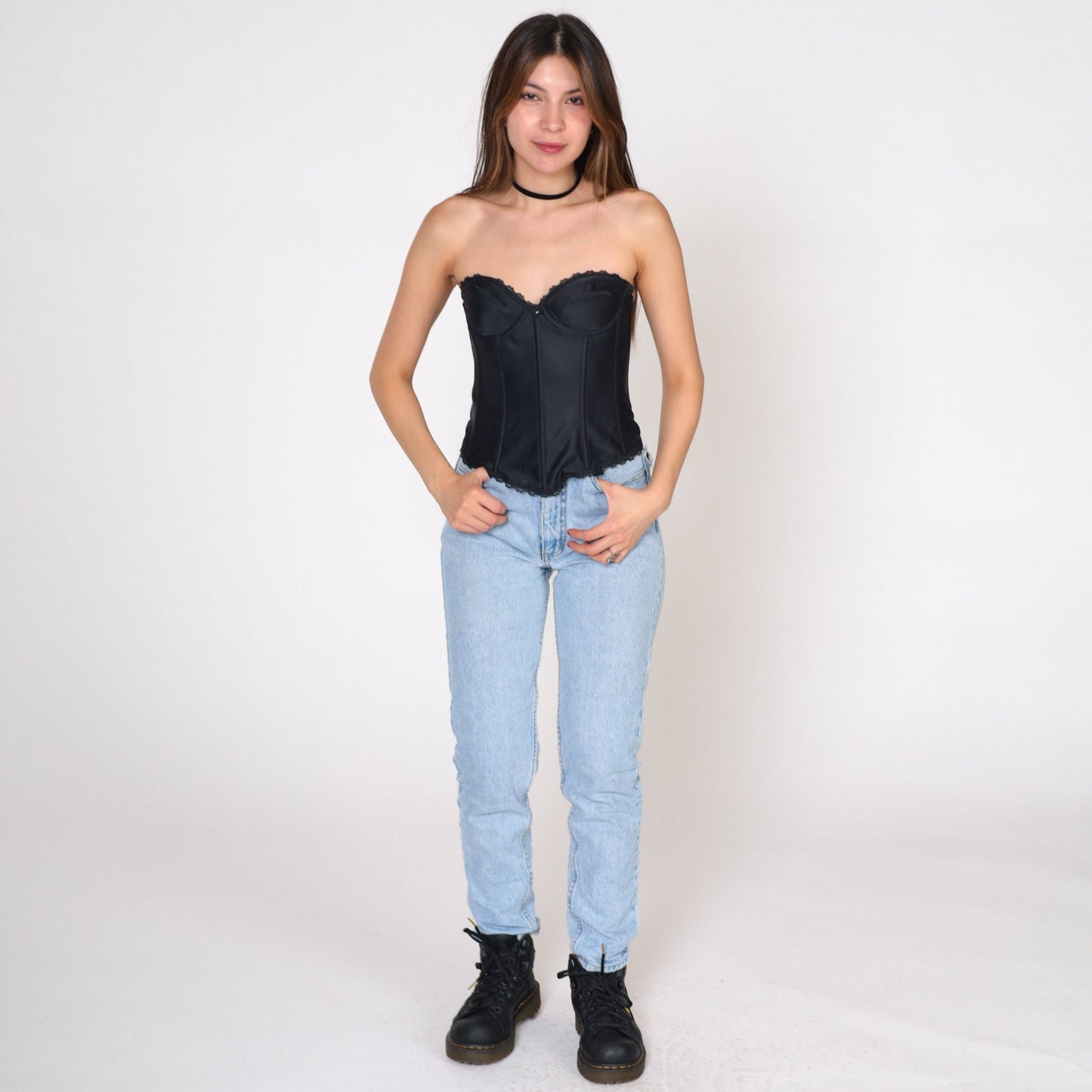 90s Black Lace Bustier Bra Top Underwire Sweetheart Neckline Small