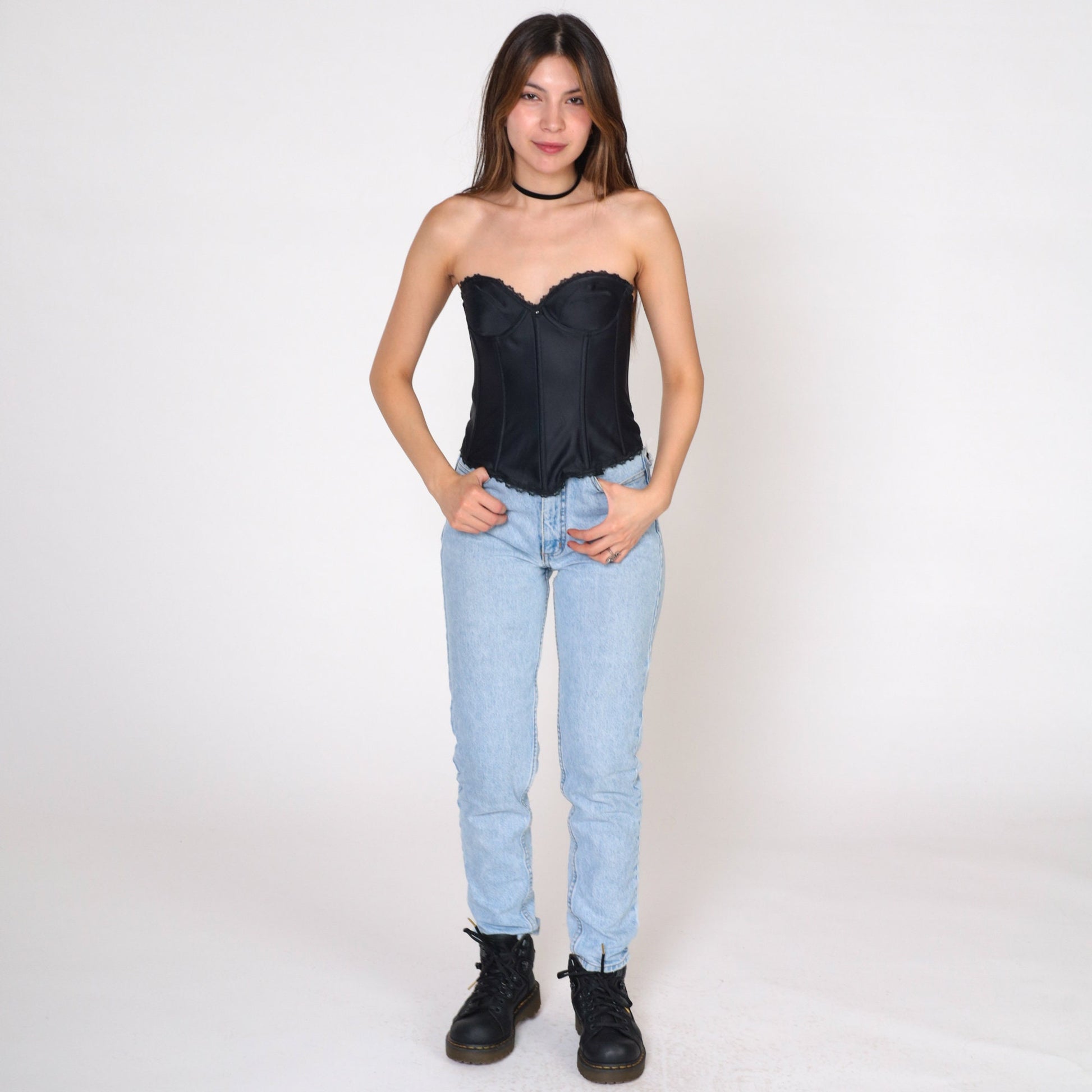 90s Black Lace Bustier Bra Top Underwire Sweetheart Neckline Small