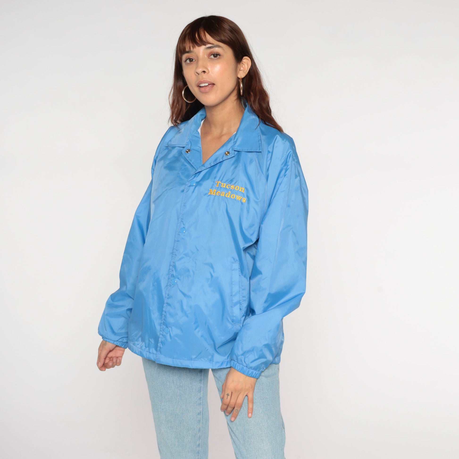 00s Tucson Meadows Blue Windbreaker Nylon Snap Jacket Men's Medium