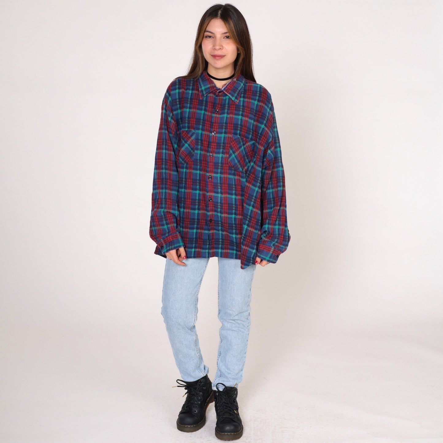 90s Saugatuck Dry Goods Flannel Shirt Blue Red Plaid Cotton Button Up Extra Extra Large XXL