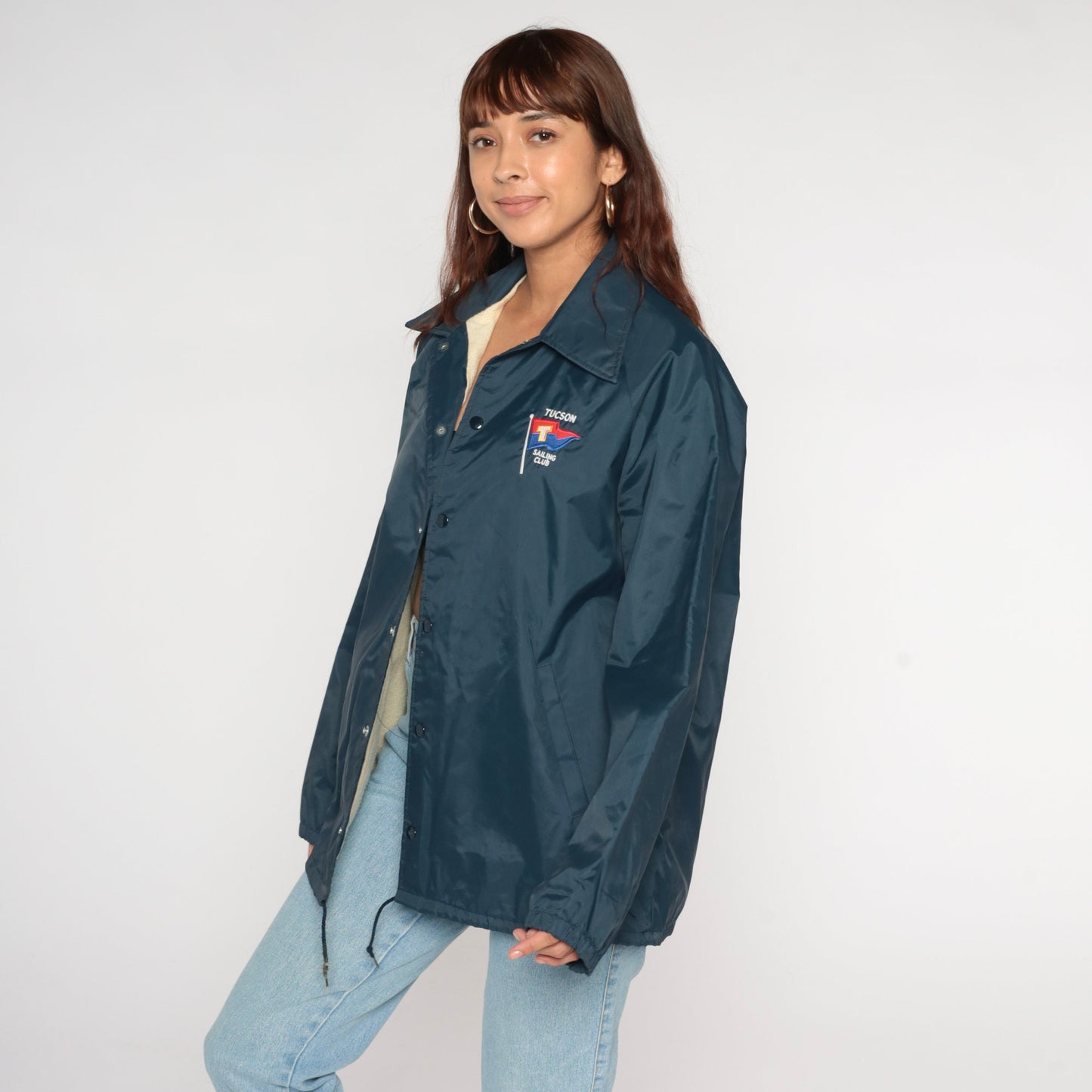 70s Tucson Sailing Club Windbreaker Navy Nylon Snap Jacket Men's Medium