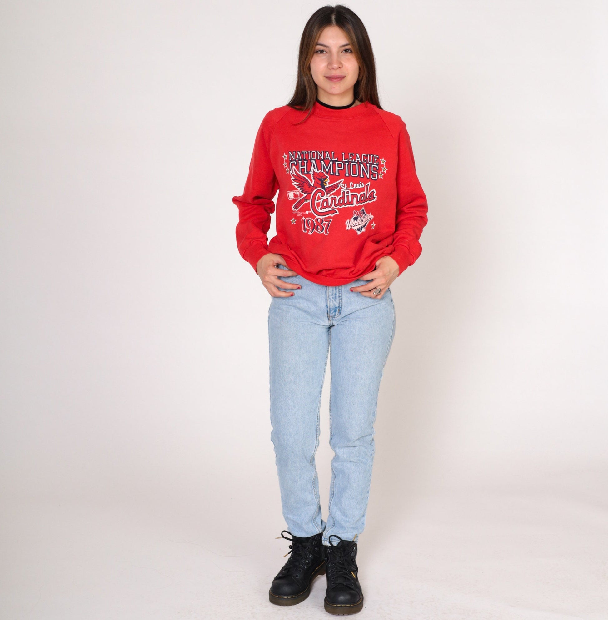 1987 St Louis Cardinals World Series Champions Sweatshirt Red Raglan 80s Small