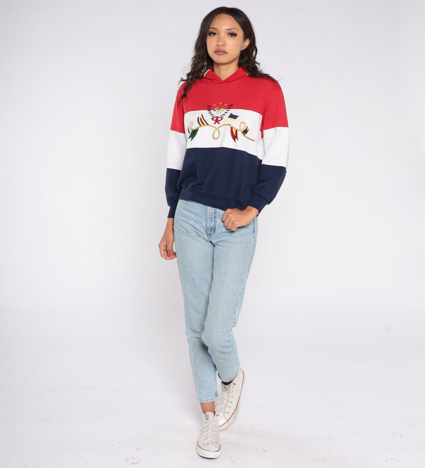 90s Nautical Flag Sweatshirt Alfred Dunner Striped Collared Pullover Small S