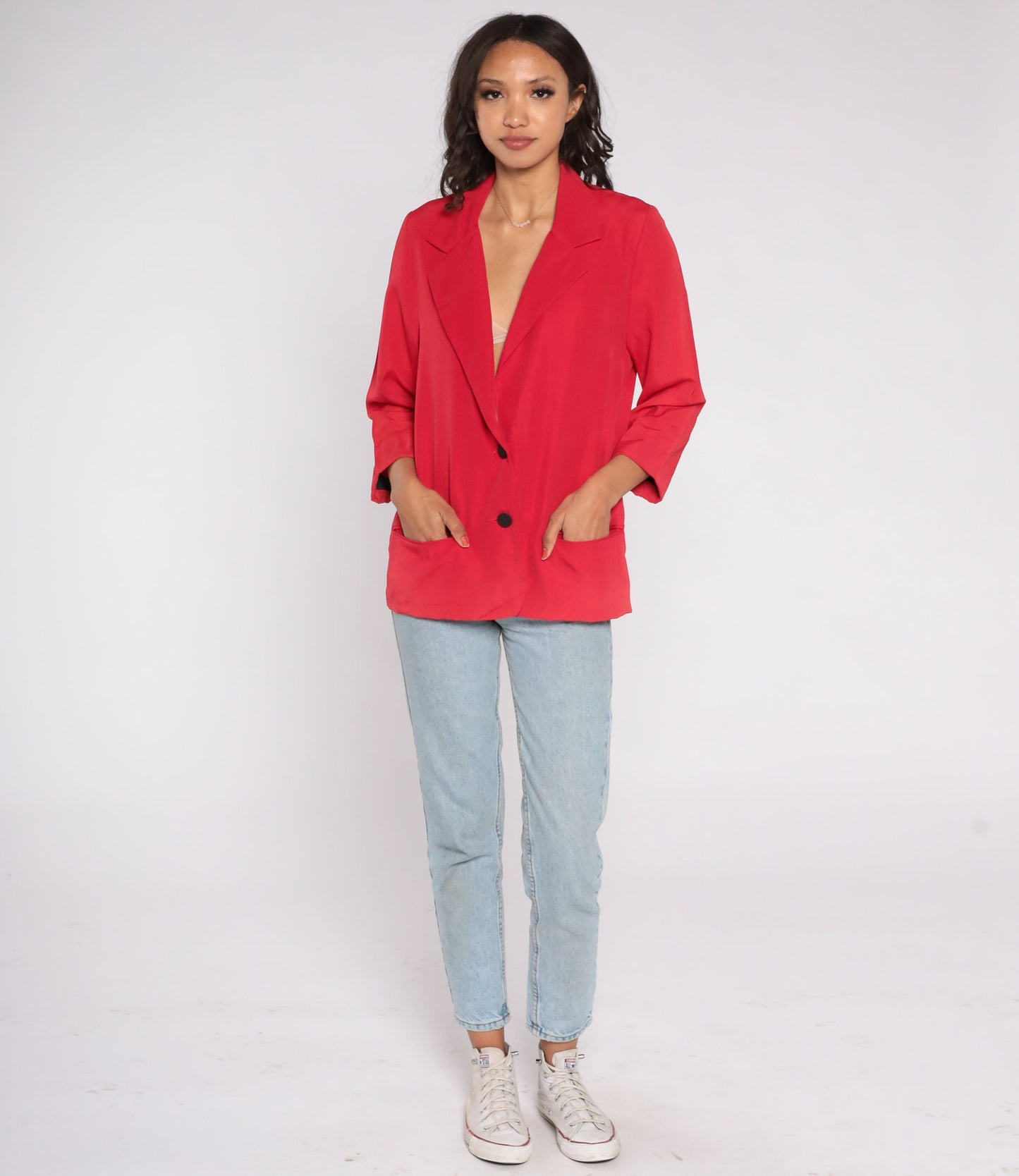 90s Casa Blanca Red Blazer Two Button Deep V Neckline Small 6