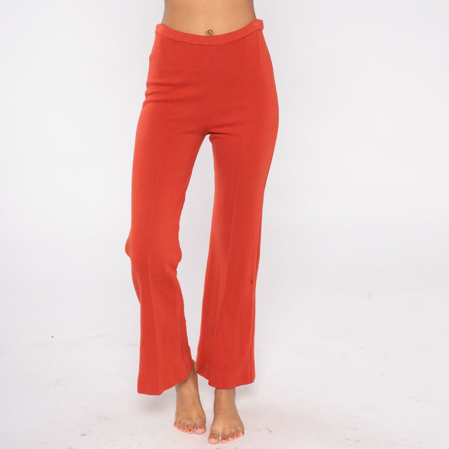70s Sebastian Wool Bell Bottom Trousers Red-Orange High Waist Extra Small