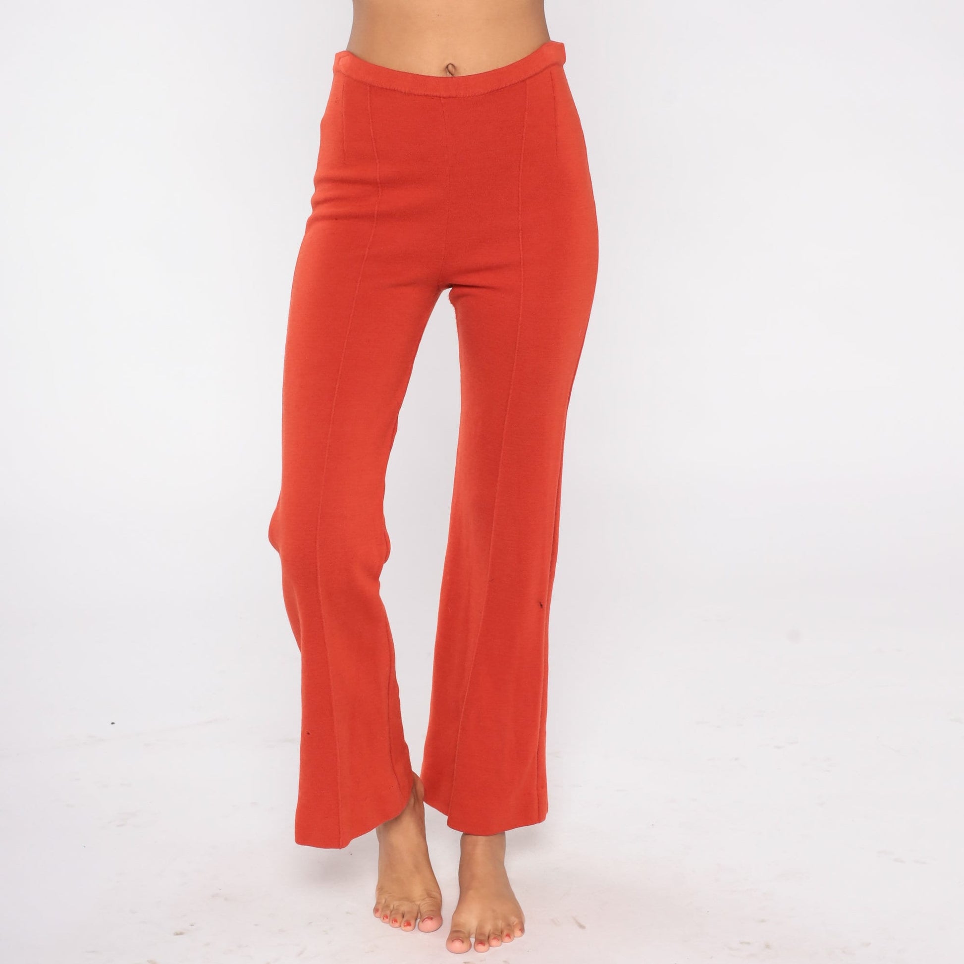 70s Sebastian Wool Bell Bottom Trousers Red-Orange High Waist Extra Small