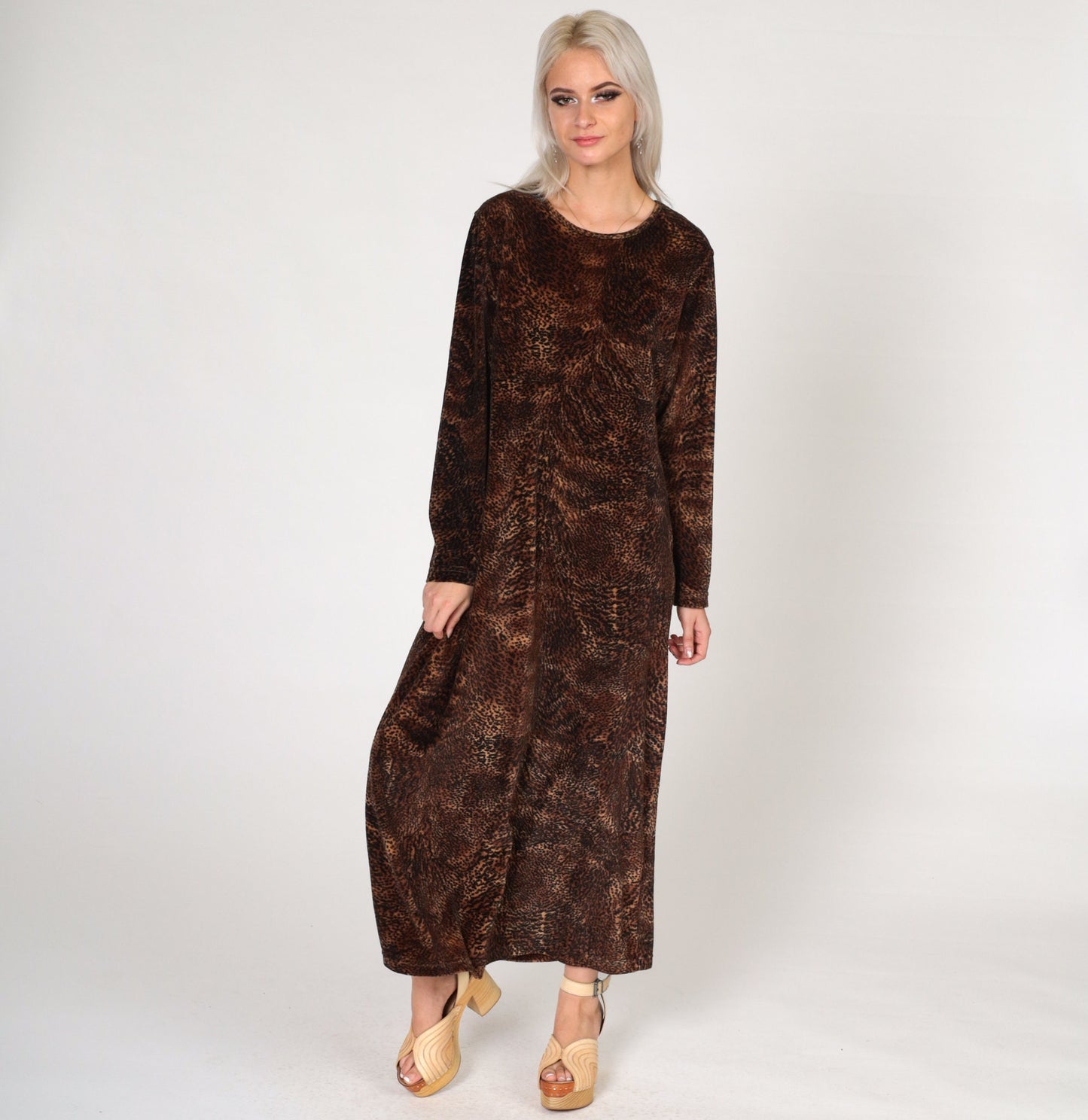 Y2K Jones New York Leopard Print Velour Midi Dress Long Sleeve Large