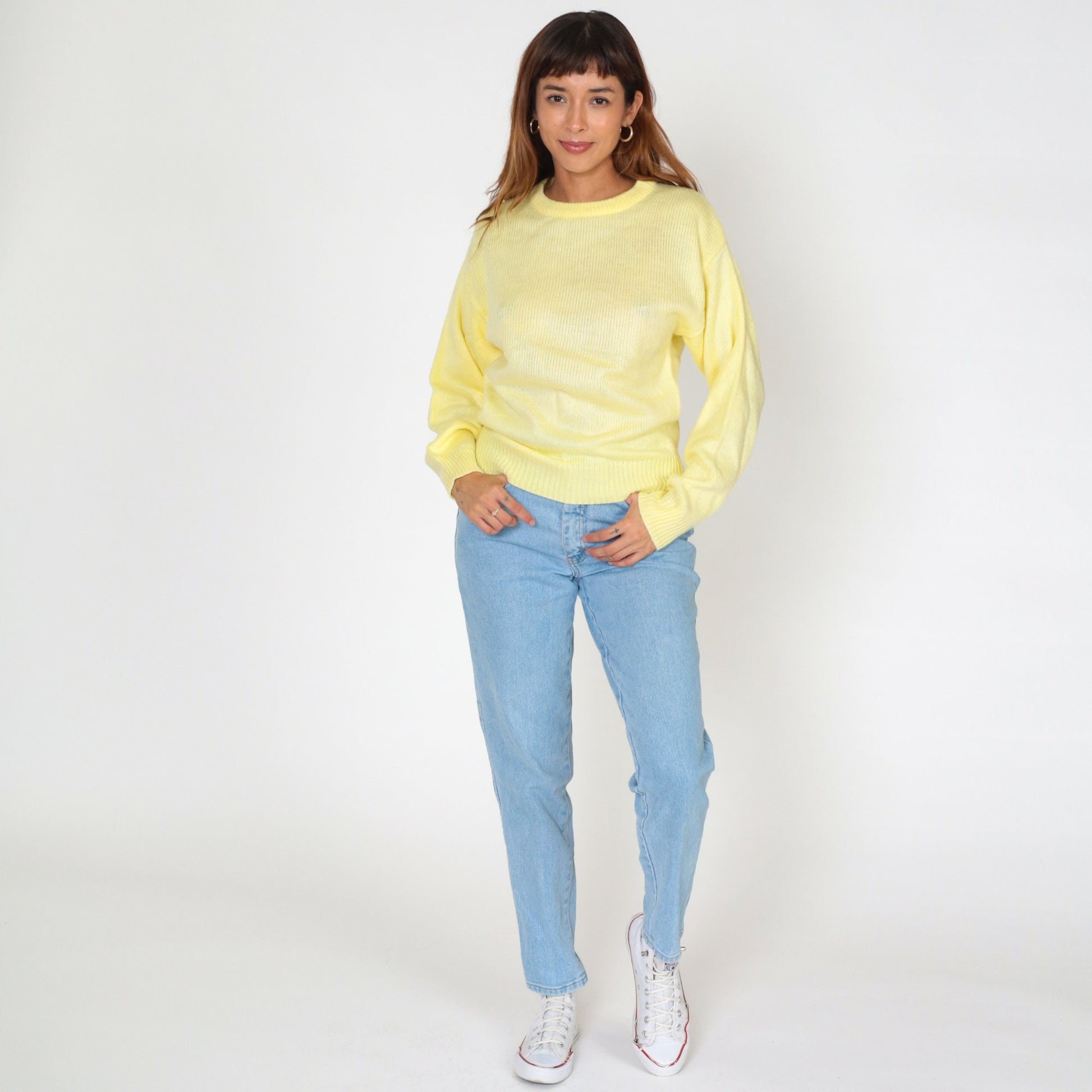 80s Monarch Knits Yellow Crew Neck Pullover Sweater Small